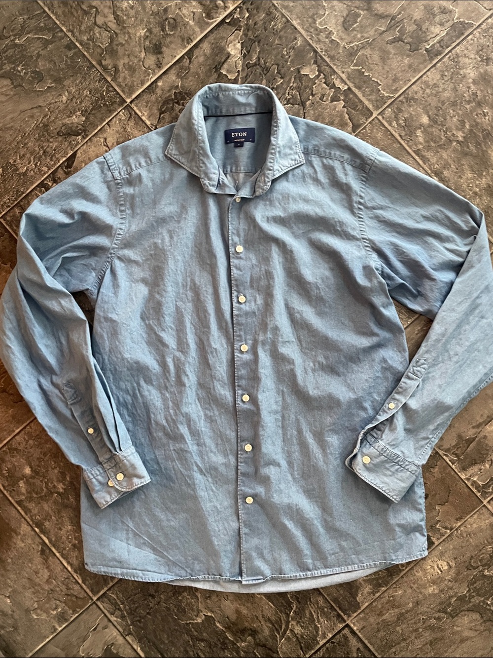 ETON Chambray Blue Casual Cotton Button-Down Preppy Coastal Cottagecore Shirt